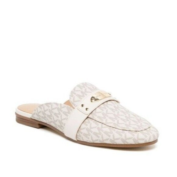 MICHAEL KORS Women’s Sz 10 MK Silver Gold monogram-pattern leather mules No BOX - Picture 1 of 10